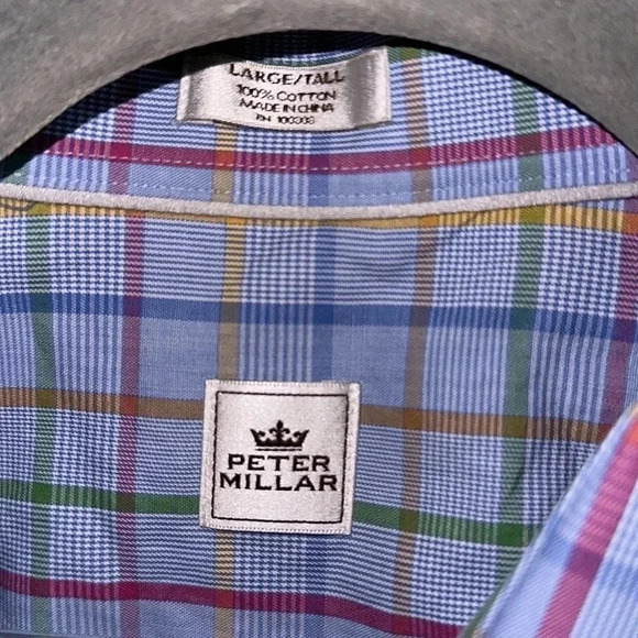 Peter Millar Blue MultiColored Plaid Long Sleeve Button Down Shirt Size Large T - Picture 9 of 9